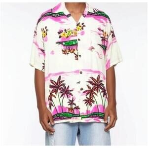 VTG JAMMIN Hawaiian Shirt XL‎ Tropical Palm Tree Print 80’s 90’s Retro Beachwear